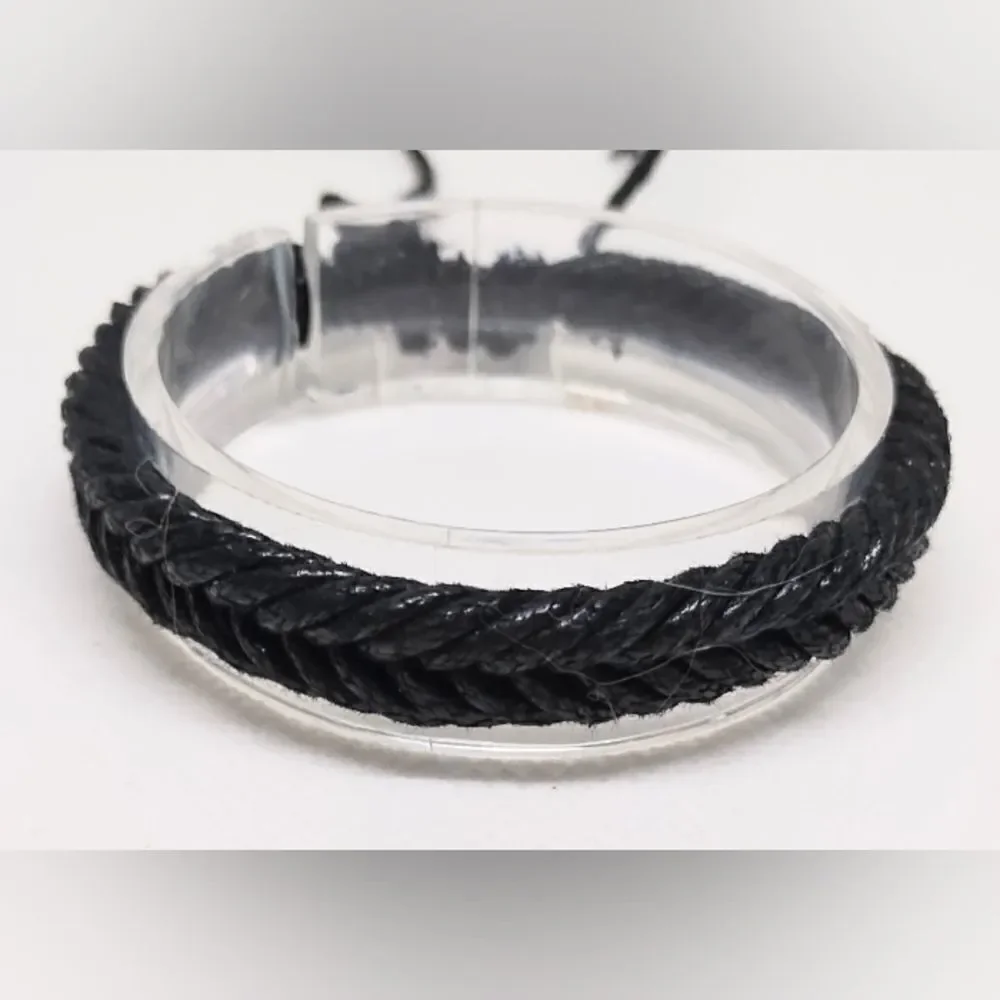 Men's leather bracelet braided‎ black new E45
